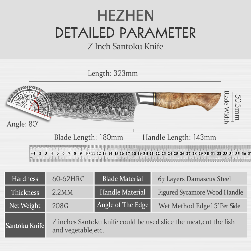 7-дюймовый нож сантоку HEZHEN, – обзор и цена High Tech Kitchen Accessories